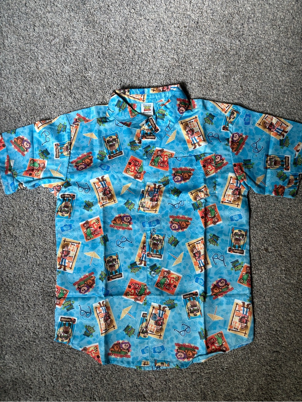 Pixar Toy Story Disney Boys Size 10 12 Hawaiian Button Shirt Short Sleeve